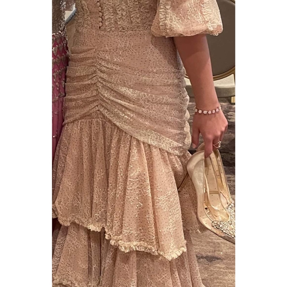 Lace Tiered Maxi Dress in Blush without belt - Picture 2 of 2